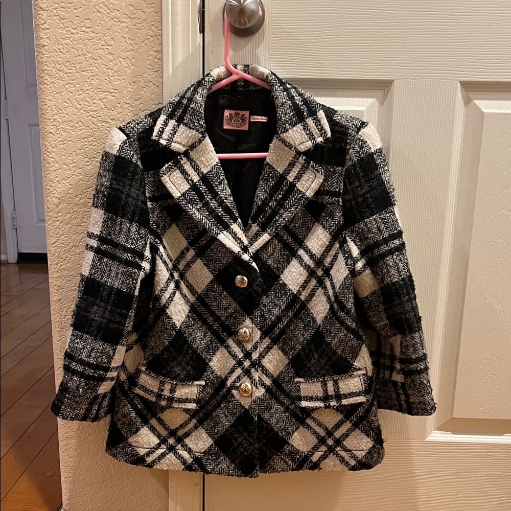 Juicy Couture Black and White Plaid jacket wool blend gently used size large